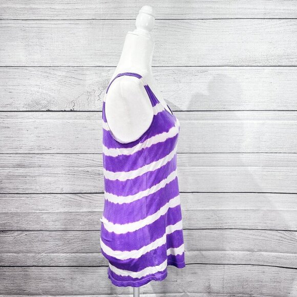 Kirra Dip Dye Tank Top | Purple & White Stripe | Scoop Neck | Medium | Y2K - Picture 3 of 12